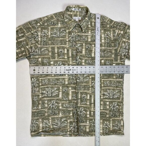 VINTAGE Pierre Cardin Shirt Men Medium Green Palm Trees Print Short Sleeve - Picture 5 of 5